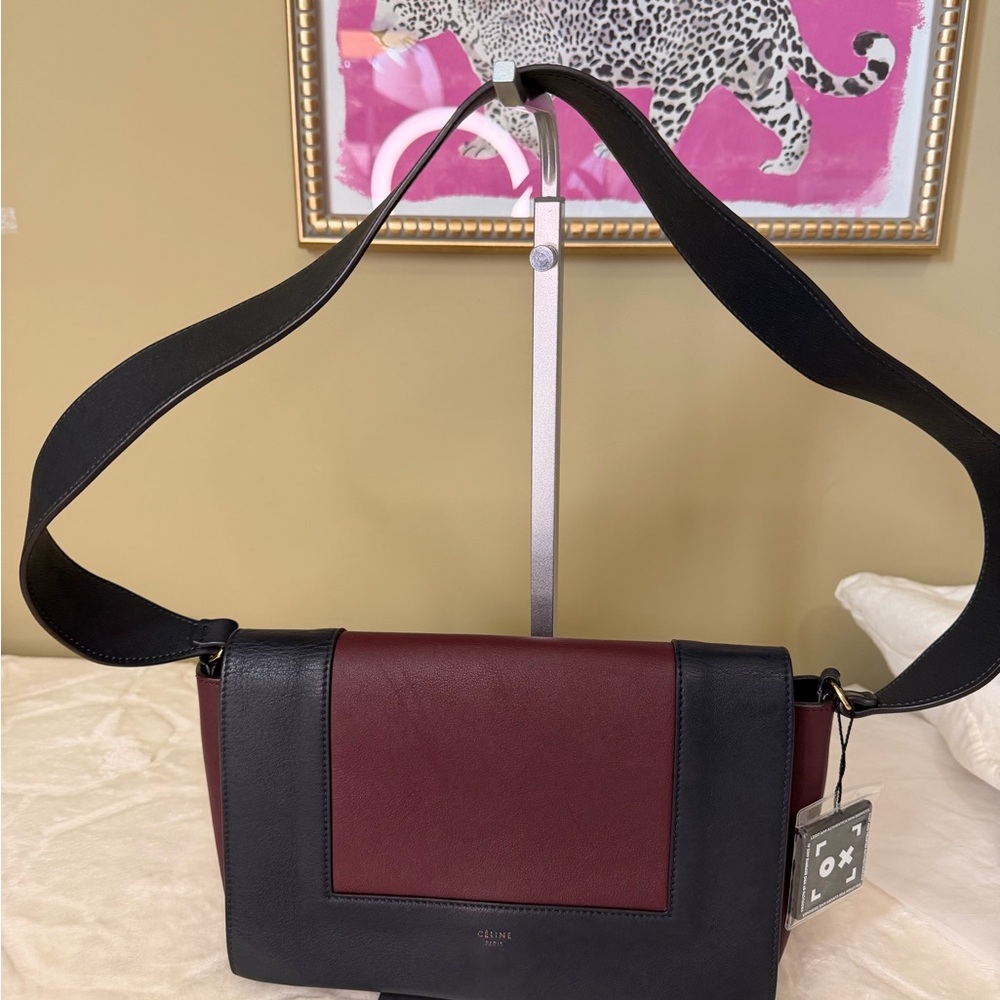 Celine Burgundy and Blue Medium Frame Shoulder Bag